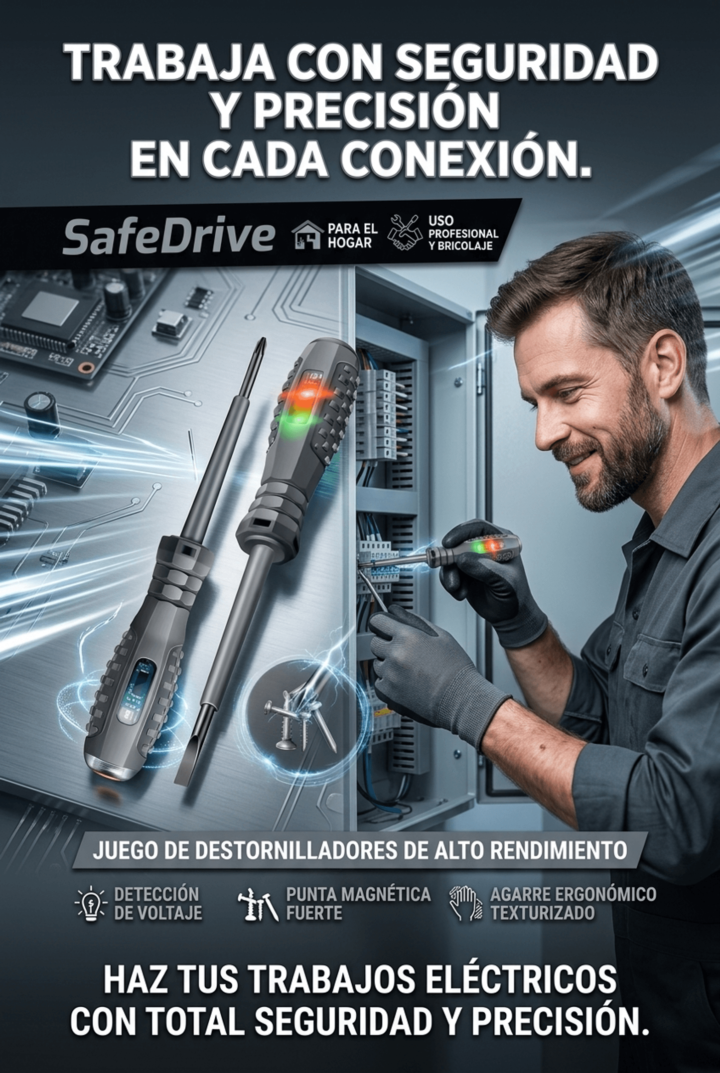 Destornillador 2 en 1 Tester Magnético con Detector de Voltaje y Luz LED