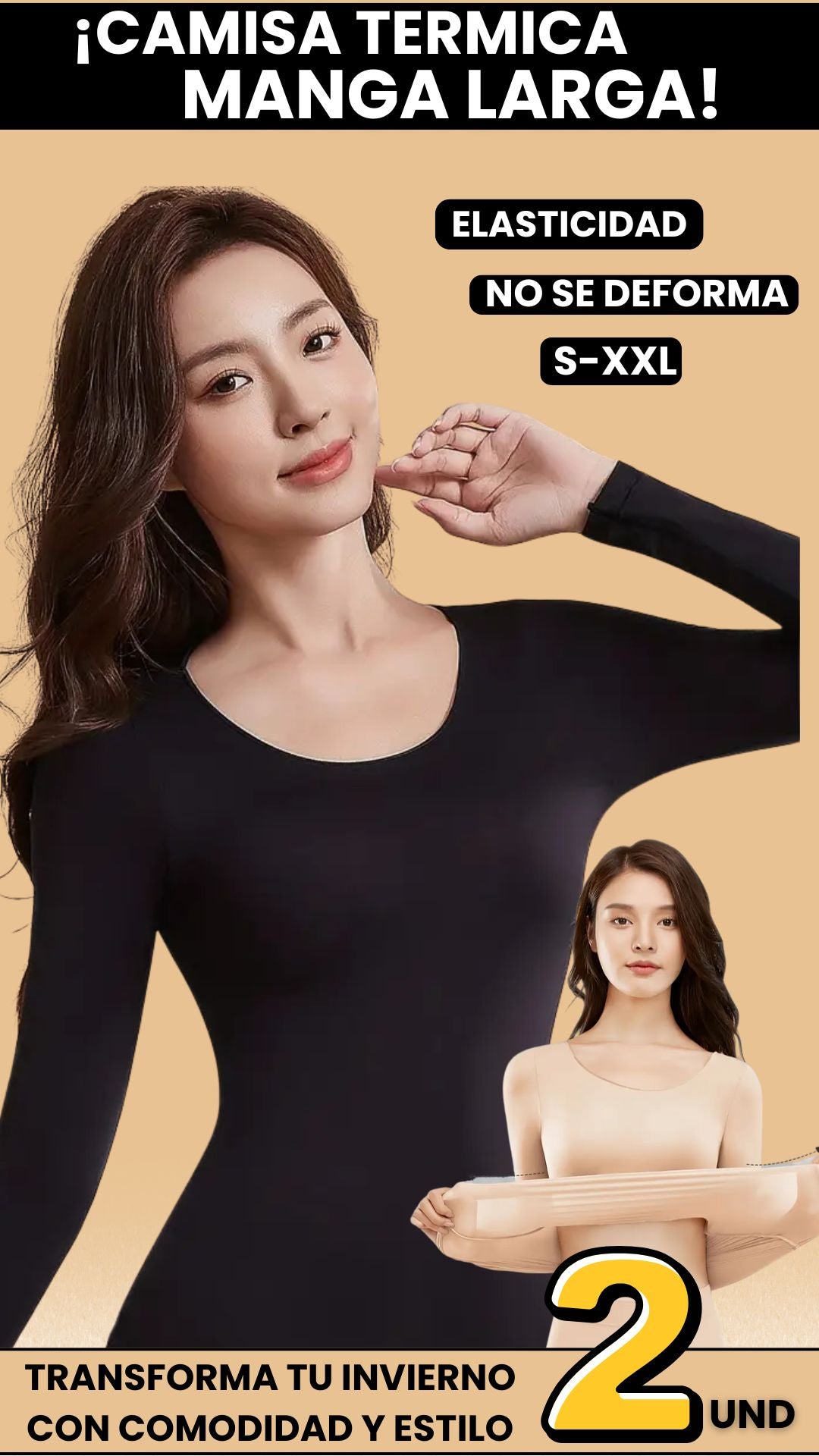 Set de 2 camisetas térmicas para mujer manga larga