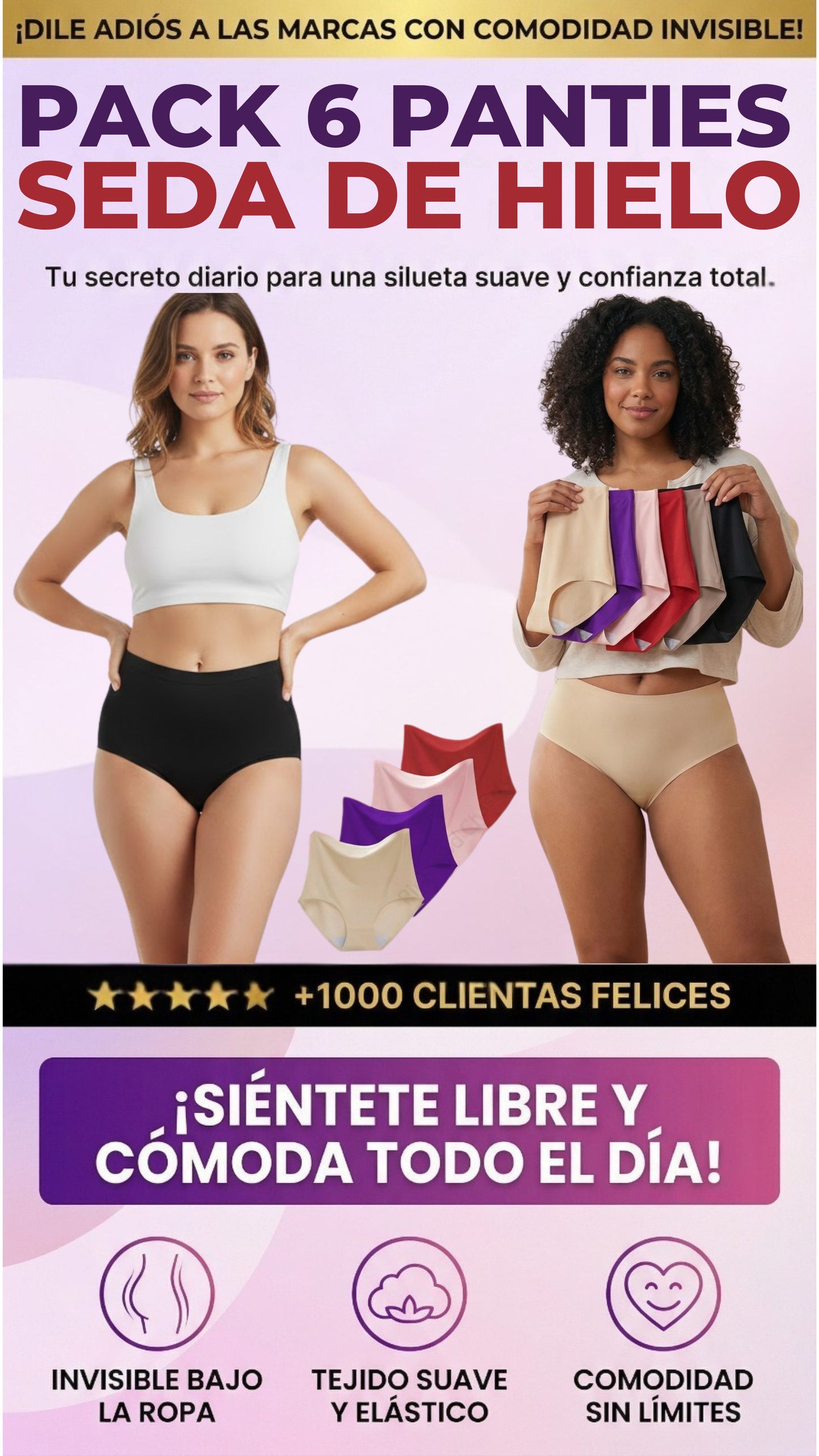 💎 Panties de Seda de Hielo Cintura Alta – Pack x6