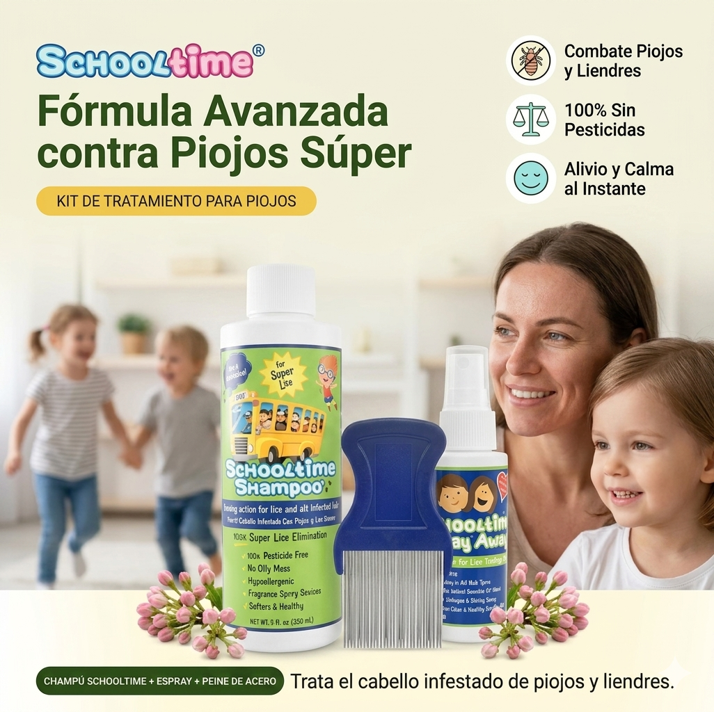 Kit 3 en 1 Anti Piojos para Niños - Shampoo 🧴 Spray 💧 Peine🪮