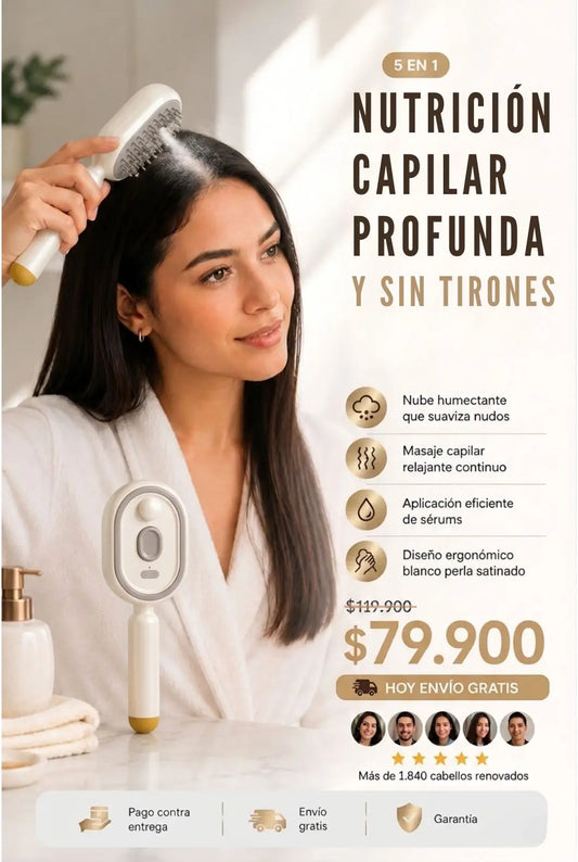 Cepillo Inteligente de Masaje Capilar con Nano Pulverización 5 en 1