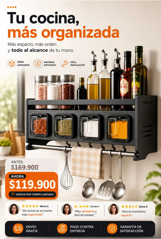 Organizador de Condimentos de Cocina con Estante Extraíble de Aluminio Antióxido