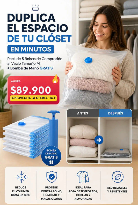 PACK DE 5 BOLSAS PARA AHORRAR ESPACIO + BOMBA GRATIS