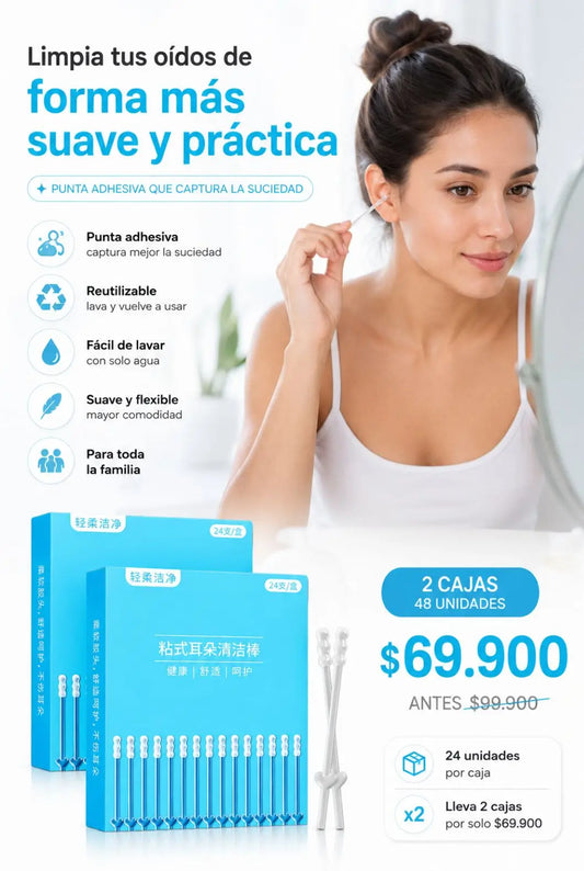 Limpiador de Oídos de Silicona Adhesiva Ultra Suave x48 Unidades | Higiene Profunda y Delicada