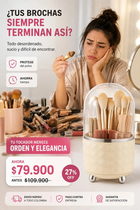 Organizador de Brochas con Tapa Antipolvo de Gran Capacidad para un Tocador Siempre Ordenado