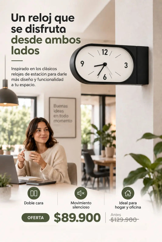 Reloj de Pared + Doble Cara + 31 cm + Visibilidad desde Ambos Lados