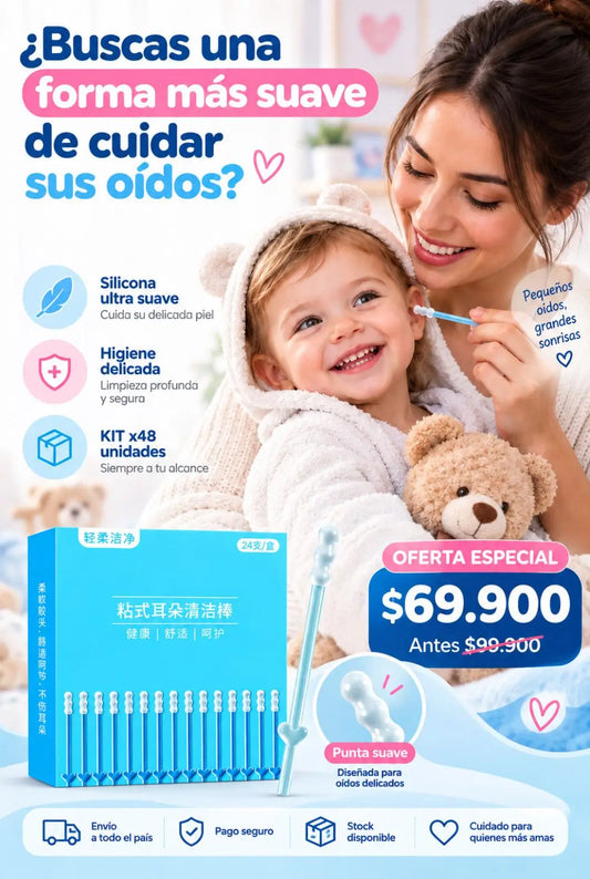 Limpiador de Oídos para Bebés y Niños x48 | Silicona Ultra Suave y Cómoda