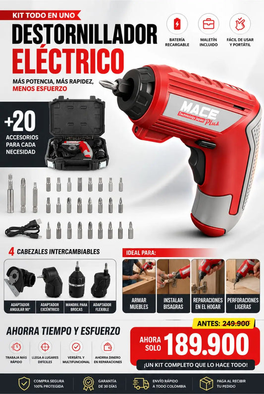 Mini Taladro Atornillador Inalámbrico MACE Plus 5-en-1 + Kit de 12V