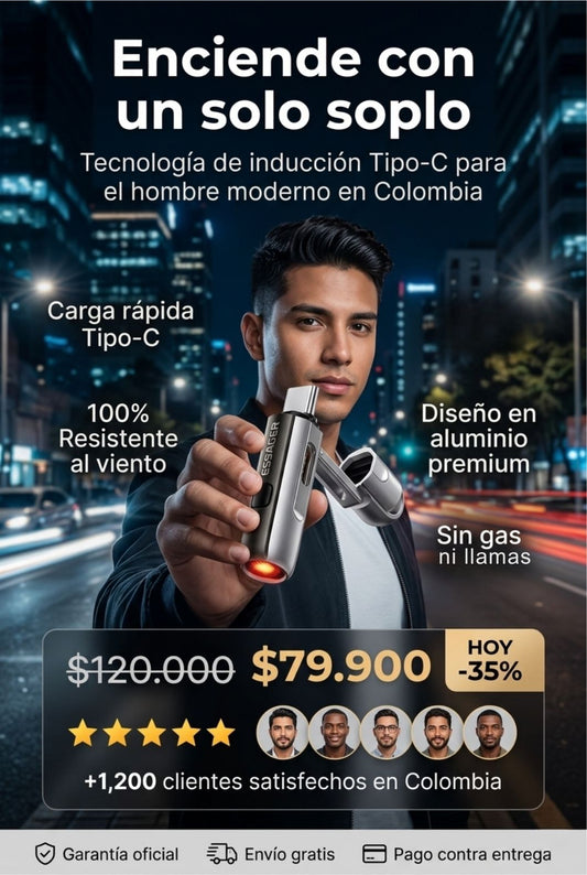 Encendedor de Cigarrillos Portátil 2 en 1 Tipo-C con Función de Soplado