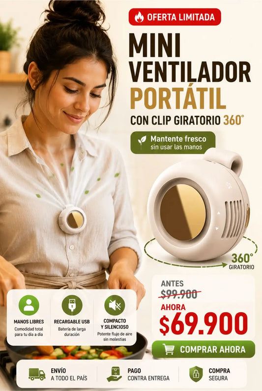 Ventilador Portátil Manos Libres con Clip Giratorio 360°