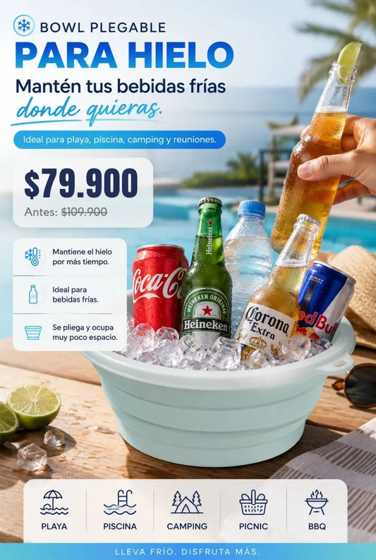 Bowl Plegable para Hielo | Silicona Resistente | Bebidas Frías por Horas