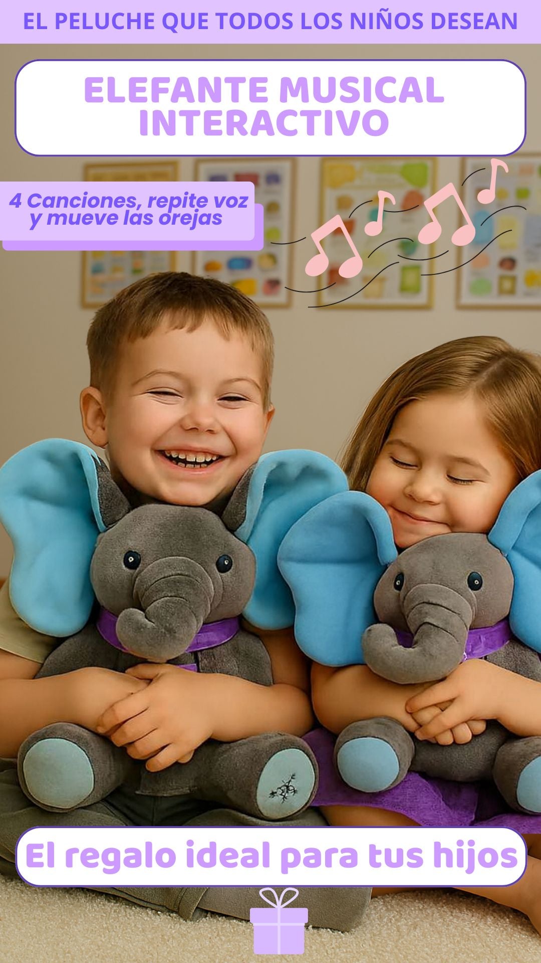 Elefante Musical Interactivo Azul Unisex