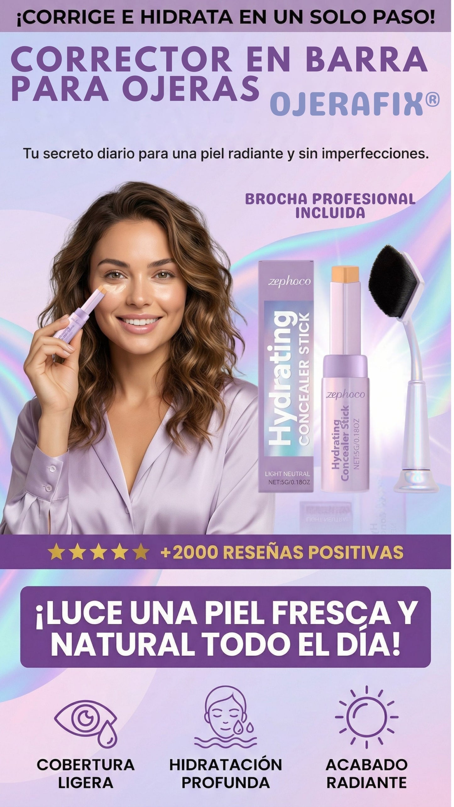 OjeraFix Corrector en Barra para Ojera | 4 Tonos + Brocha Incluida