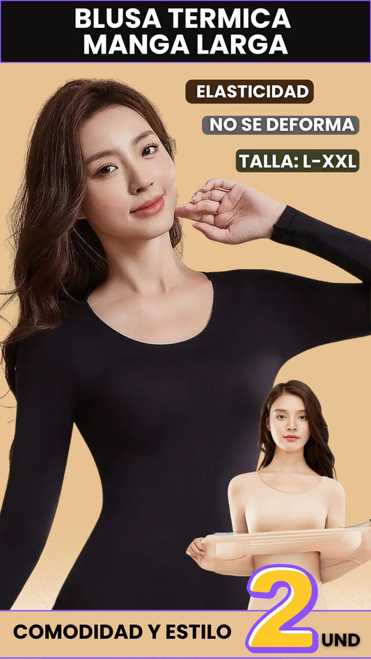 Set de 2 blusas de seda térmicas manga larga