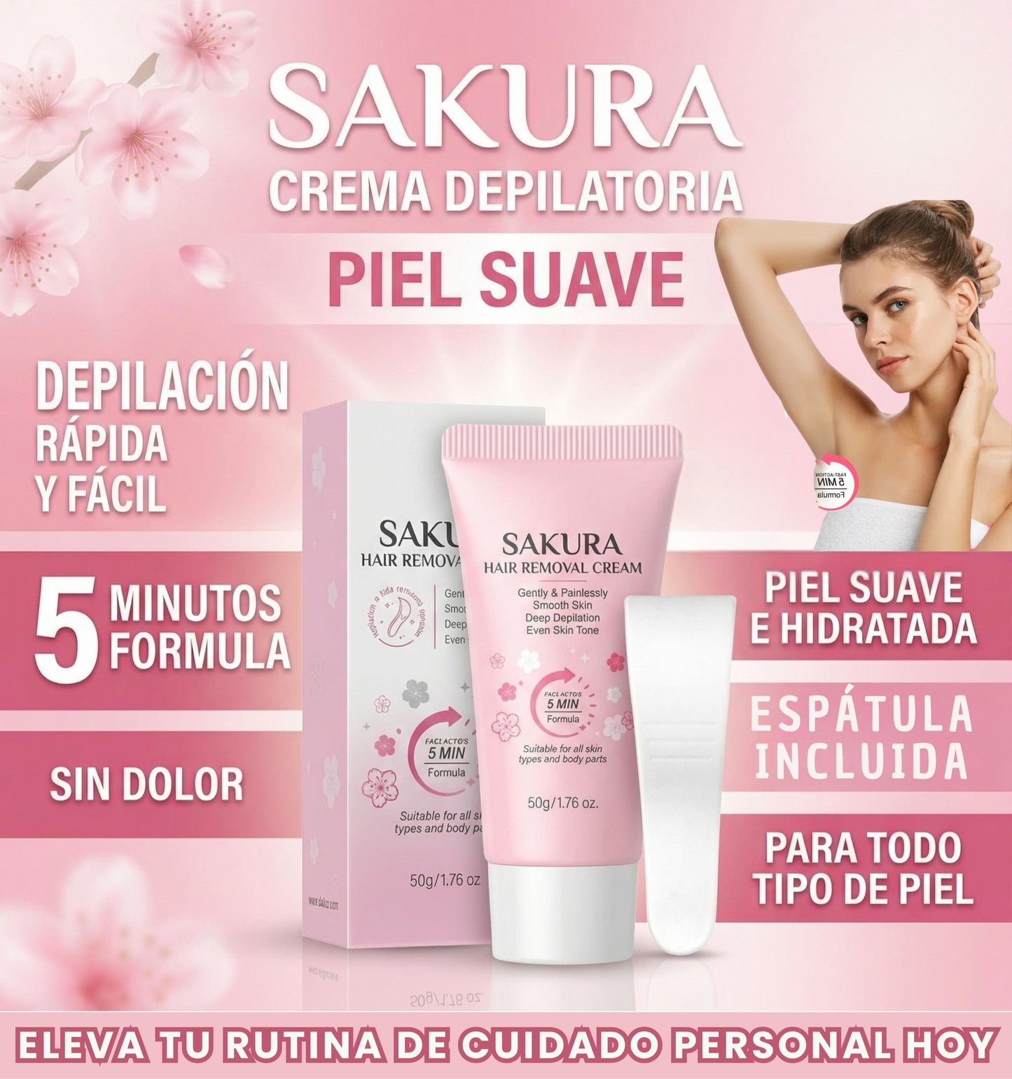 Crema Depilatoria Sakura 5 Minutos + Espátula Incluida