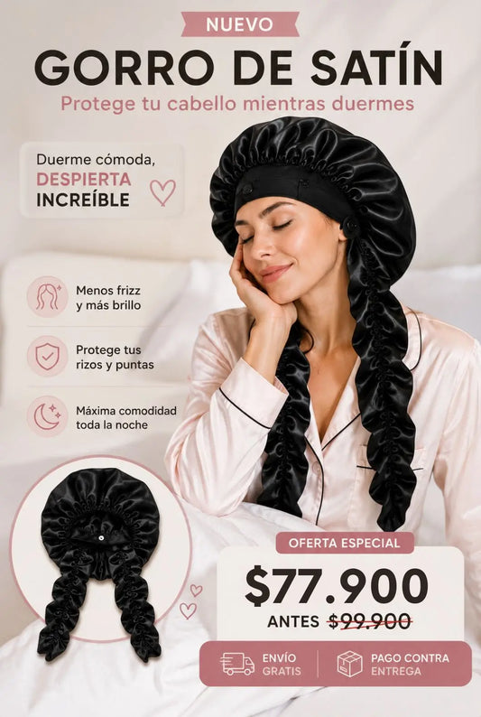 Gorro de Satín con Lazos Ajustables | Ideal para Cabello Largo, Rizado y Trenzas