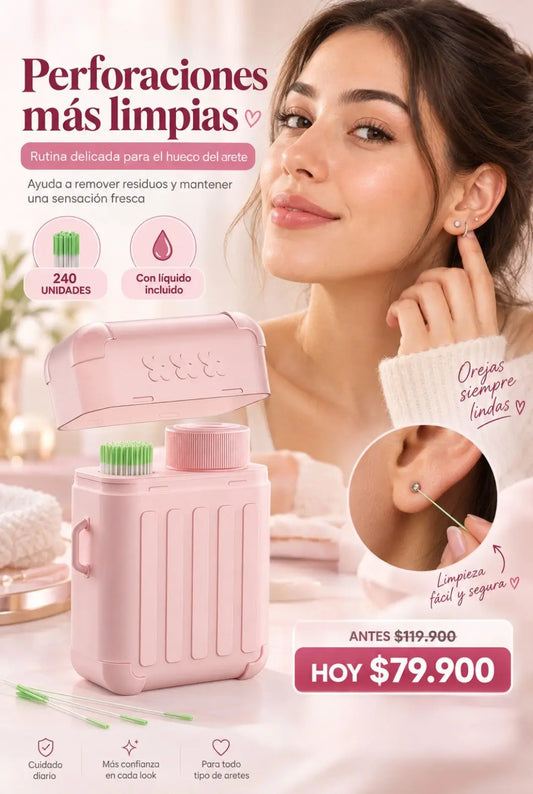 Kit de Limpieza para Perforaciones 2 en 1 | 240 Hilos + 15 ml | Limpieza Fácil y Profunda