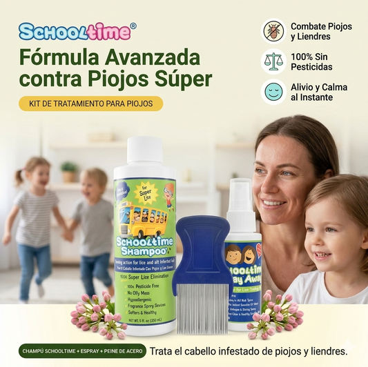 Kit 3 en 1 Anti Piojos para Niños - Shampoo 🧴 Spray 💧 Peine🪮
