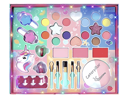 Magic Beauty Box💟 Kit De Maquillaje con Joyería Para Niñas Con Luces No Tóxico 🎁